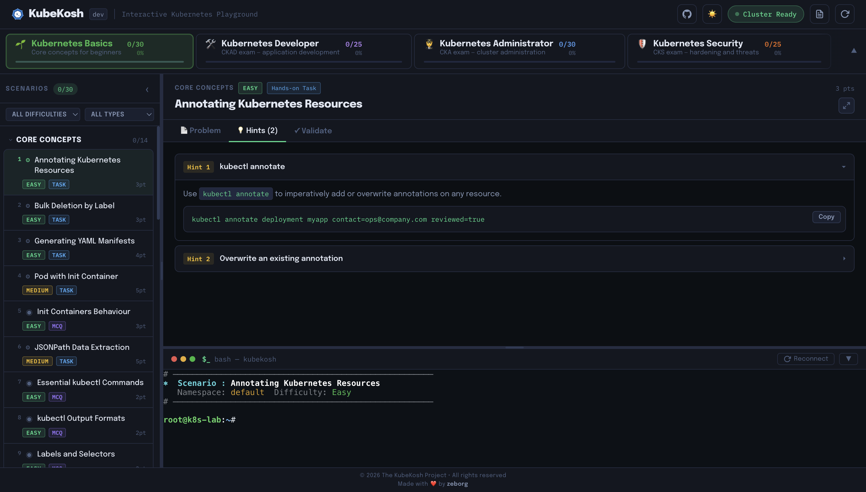 Contextual hints with copy-ready commands